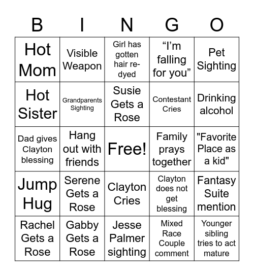 Clayton's Hometown Bingo Card