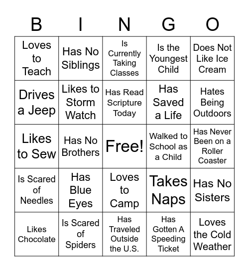 Find Someone Who.... Bingo Card