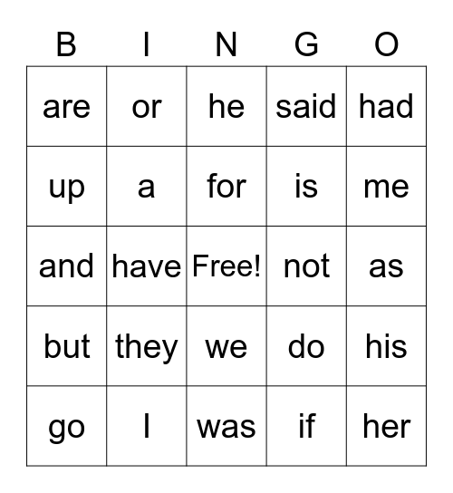 Gold, Red and Blue Sight Words Bingo Card