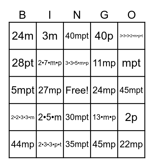 Expanding Expressions Bingo Card