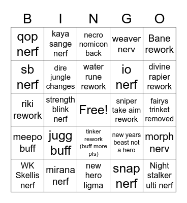 Tristans Bingo Card