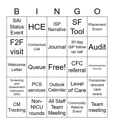 Texas Star Kids Bingo Card