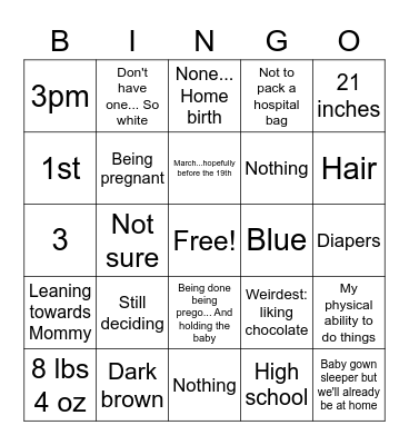 Becca Bingo Card