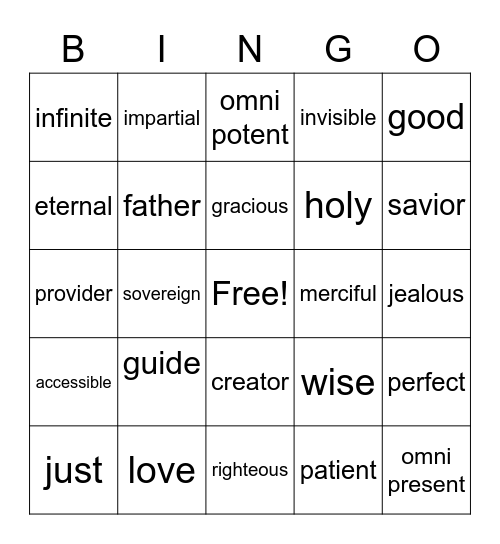 Attribute Bingo Card