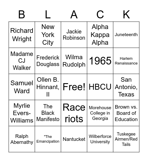 Black History Month Bingo Card