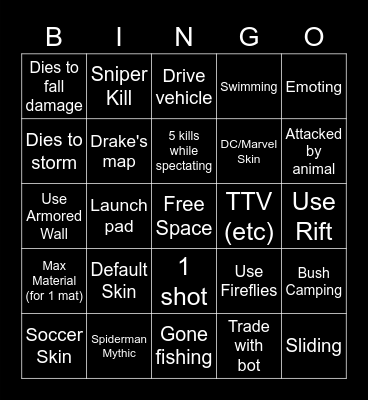 Fortnite Bingo Card