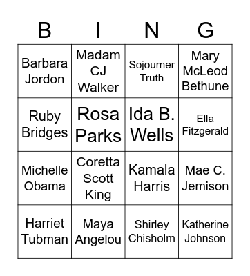 Women in Black History Bingo Card