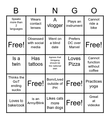 Get To Know You Bingo! Bingo Card