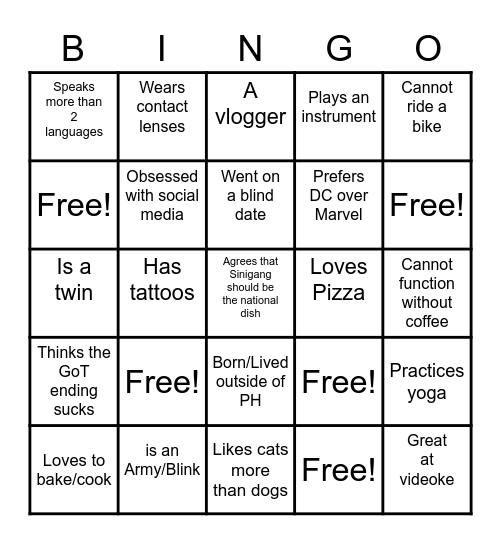 Get To Know You Bingo! Bingo Card
