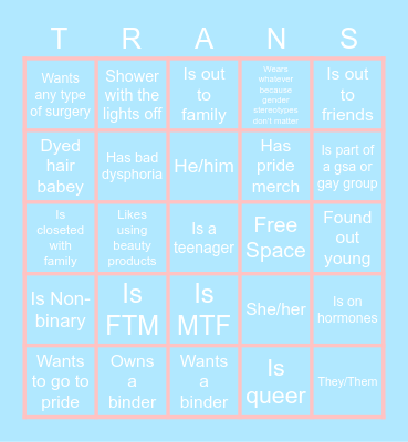 TRANS BINGO Card