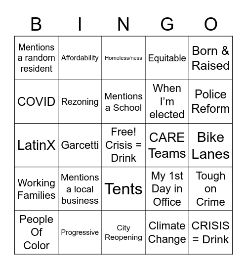 Mayor Schmayor 2022 Bingo Card