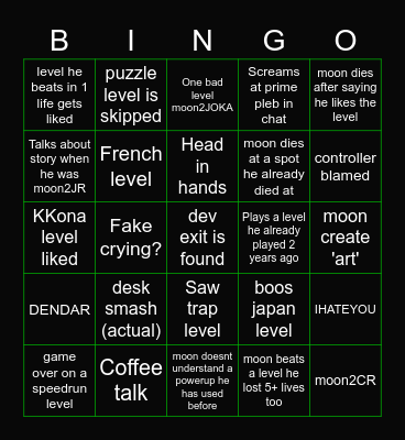 Moon Mario bingo Card