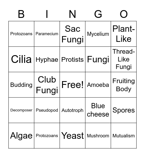 PROTIST AND FUNGI Bingo Card