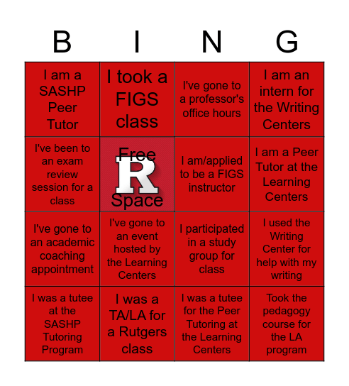 Rutgers Resources Bingo Card