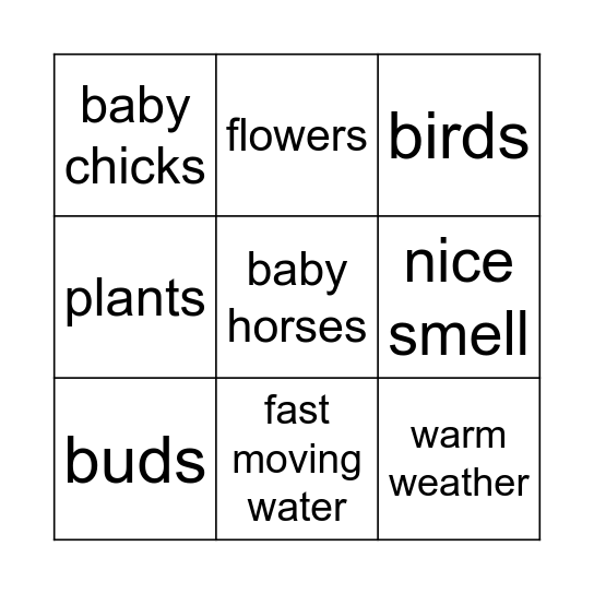 Signs of Spring Bingo Card