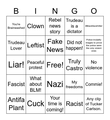 Convoy Insult Bingo Card