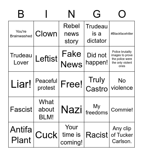 Convoy Insult Bingo Card