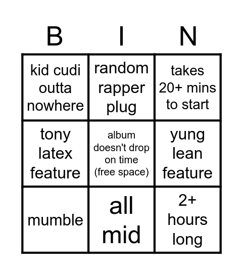 kanye bingo Card
