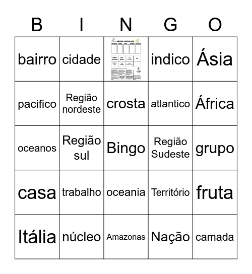 atividade de  geografia Bingo Card