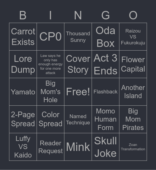 One Piece Chapter 1041 Bingo Card