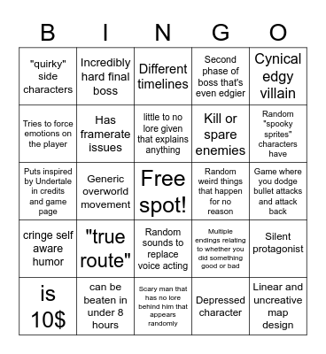 Undertale ripoff bingo card Bingo Card