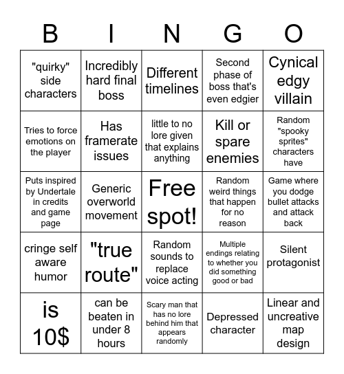 Undertale ripoff bingo card Bingo Card