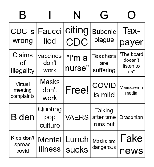 KUSD school board Bingo Card