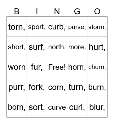 Bossy "R" OR and UR Bingo Card