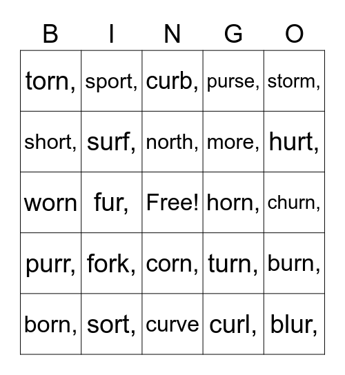 Bossy "R" OR and UR Bingo Card