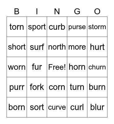 Bossy "R" OR and UR Bingo Card