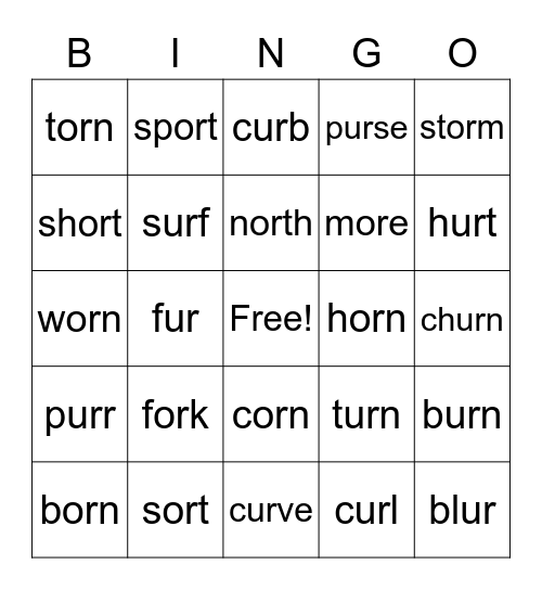 Bossy "R" OR and UR Bingo Card