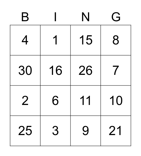 Counting Bingo Card
