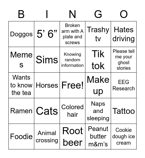 Nicole’s Bingo Card