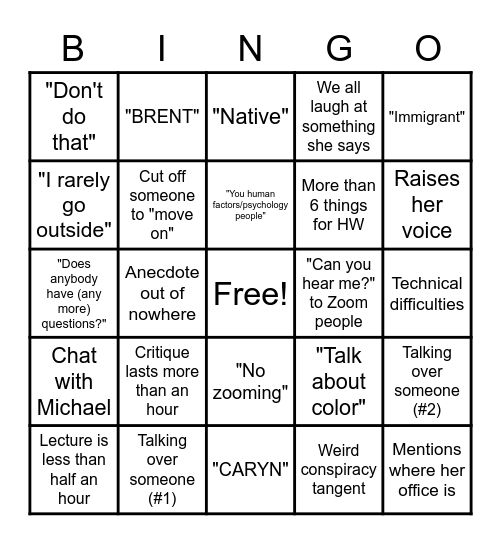 DESN 583 Bingo Card