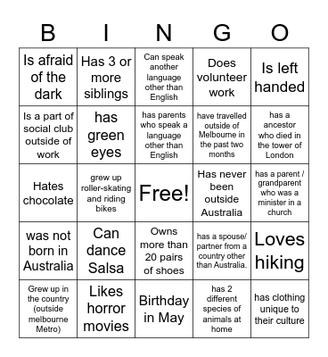 Icebreaker Bingo Card