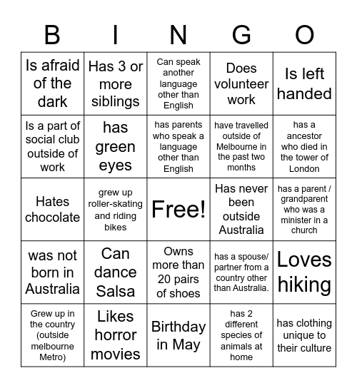 Icebreaker Bingo Card