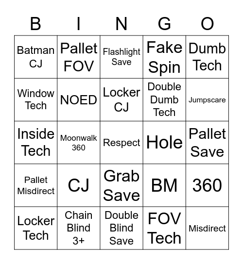 Dead By Daylight Bingo Card