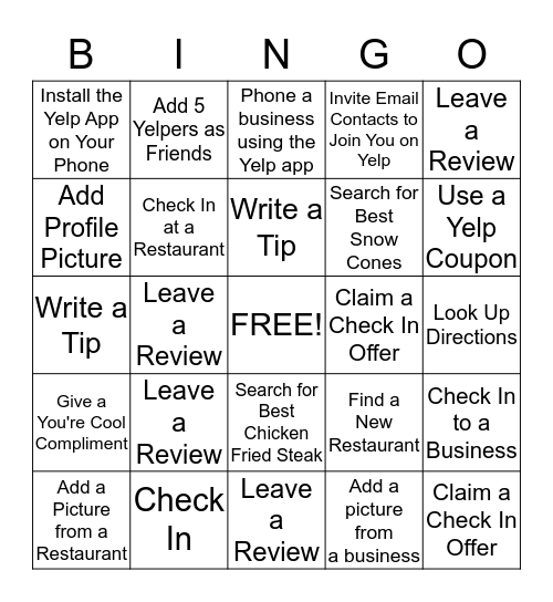 Yelp Bingo Card