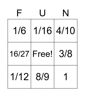 Fraction Bingo Card