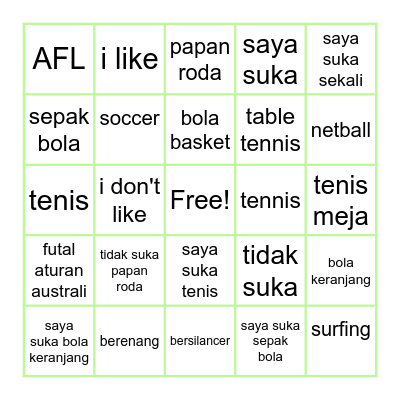 Olahraga Bingo Card