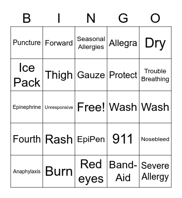 First Aid Bingo Card