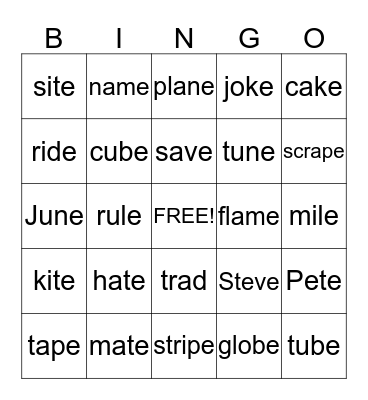 Wilson silent e step 4.1 Bingo Card