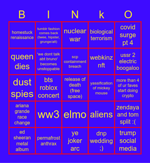 casual 2022 binko Bingo Card