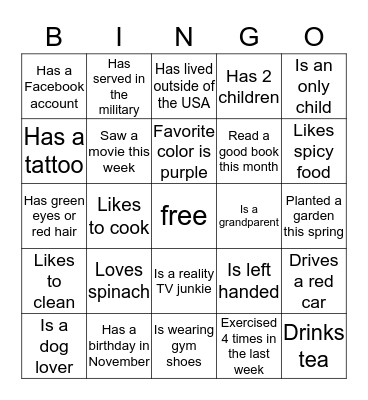 The Children's Home Society of NJ Bingo Card
