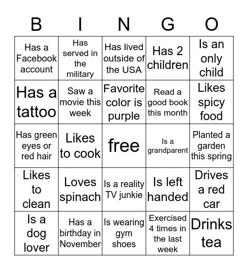 The Children's Home Society of NJ Bingo Card