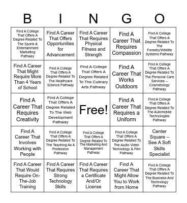 COLLEGE & CAREER FAIR BINGO Card