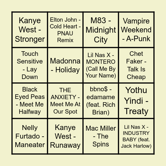 Prince Music Bingo - Round #2 Bingo Card