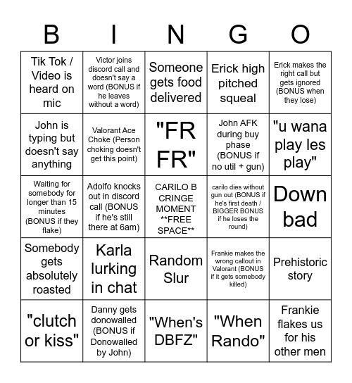 Sleepy Shack Bingo Board Bingo Card