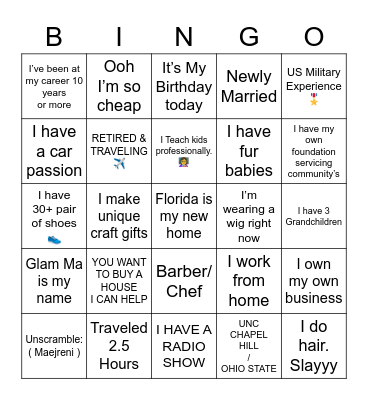 GET TO KNOW WHO??? Bingo Card