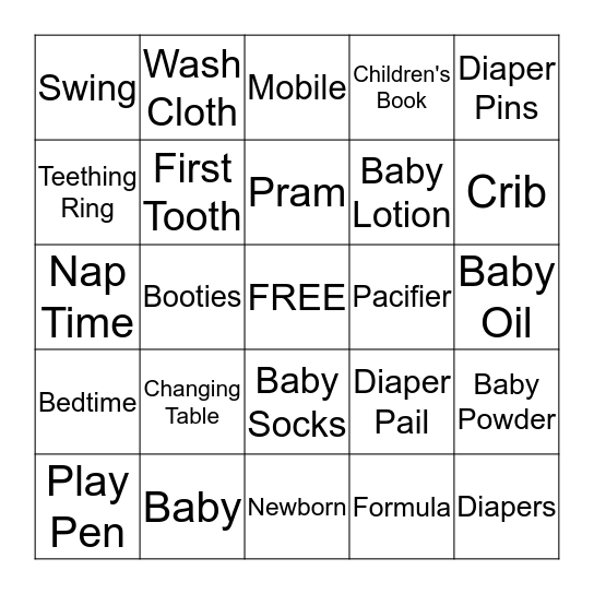 Baby Shower Bingo Card